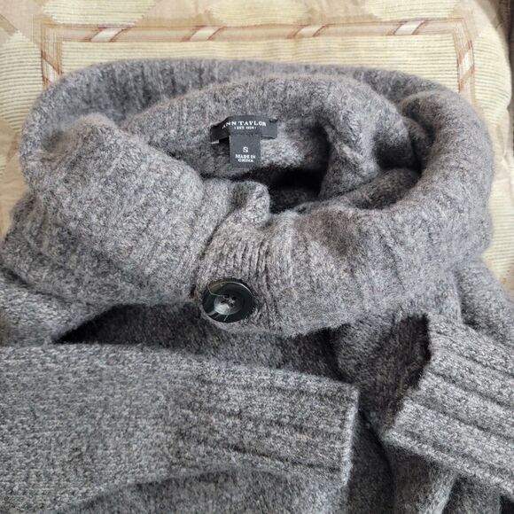 Ann Taylor Sweater Womens Small Brown Lambswool Blend Wide Collar Cowlneck - Picture 9 of 11